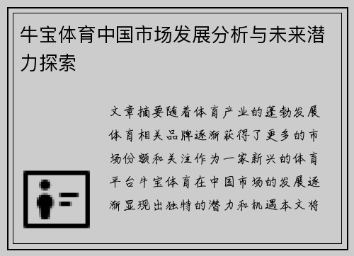 牛宝体育中国市场发展分析与未来潜力探索